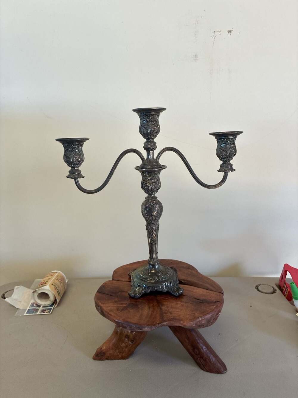 Vintage WM Rogers & Son Victoria Rose Silver-Plated 3-Arm Candelabra